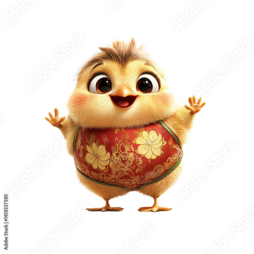 Obraz na płótnie Adorable Cartoon Chick in Traditional Chinese Clothing w salonie