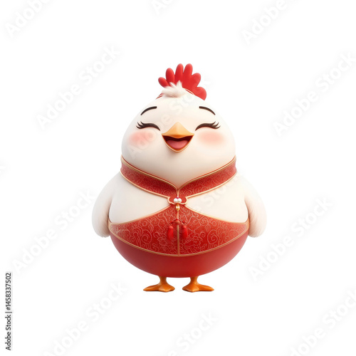 Adorable 3D Render of a Happy Chick in Traditional Chinese Clothing