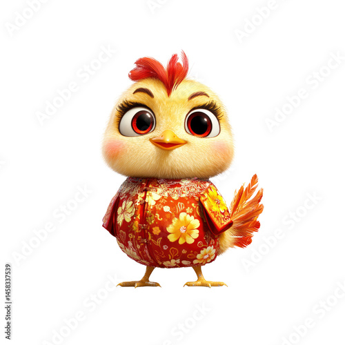 Adorable Cartoon Chick in Traditional Chinese Clothing for Lunar New Year