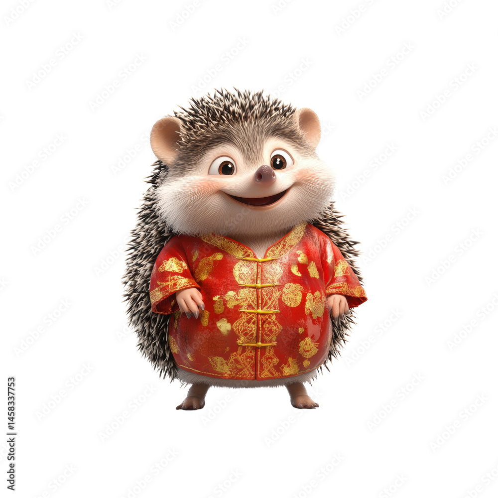 Adorable 3D Render of a Hedgehog in Traditional Chinese Clothing
