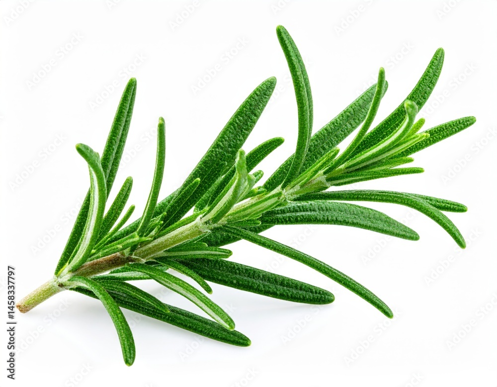 Fototapeta premium Fresh Rosemary Sprig Against White Background