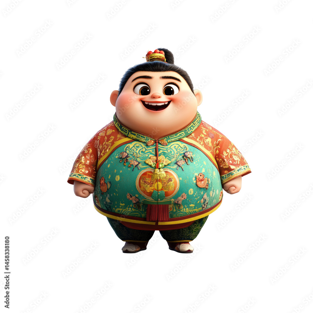 Adorable Cartoon Boy in Traditional Chinese Clothing