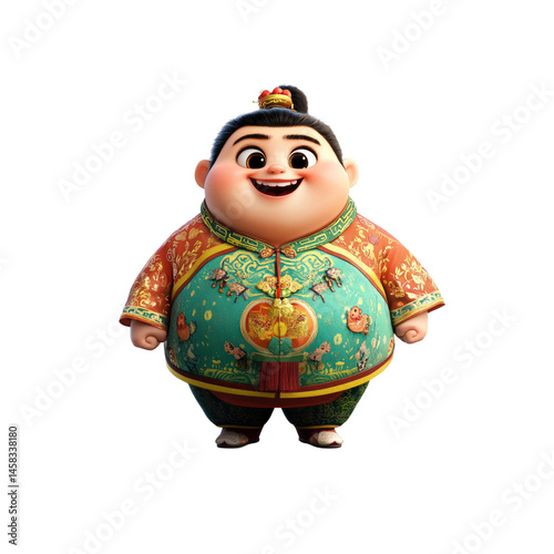 Obraz na płótnie Adorable Cartoon Boy in Traditional Chinese Clothing w salonie