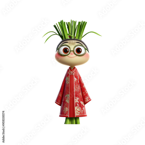 Obraz na płótnie Adorable Animated Scallion Character in Traditional Chinese Clothing w salonie