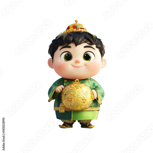 Obraz na płótnie Adorable 3D Render of a Young Emperor Holding a Golden Orb w salonie