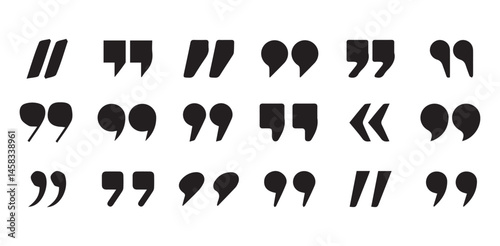 uotes icon vector set. Quotemarks outline, speech marks, inverted commas or talking marks collection.Talk bubble speech icon. Quotation signs isolated on white background. Vector illustration eps 10.