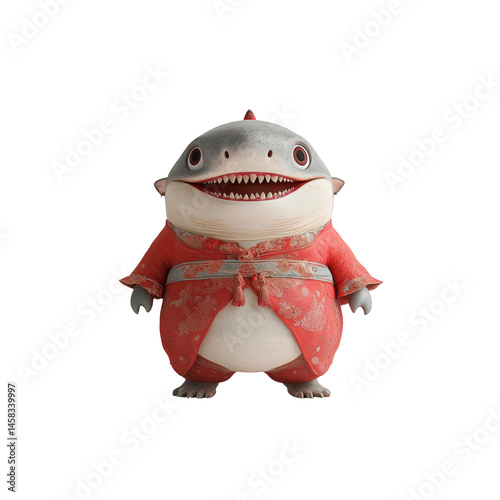 Obraz na płótnie Adorable Cartoon Shark in Traditional Chinese Clothing w salonie