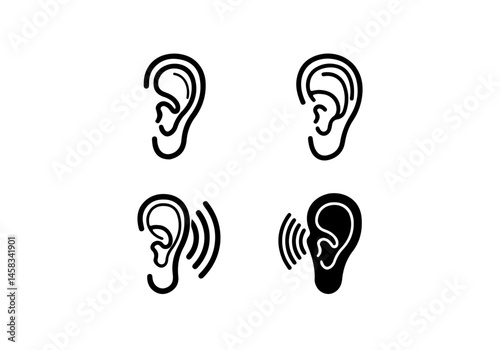 Black Ear Icons with Sound Waves