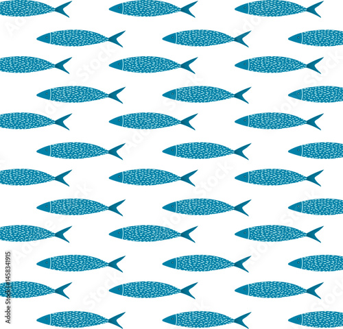 Nordic Fish Seamless Pattern. Naive ocean pattern. Fish background. Stylized vector fish