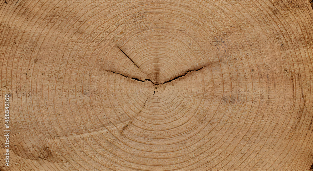 Naklejka premium Cross Section of a Tree Trunk Showing Growth Rings
