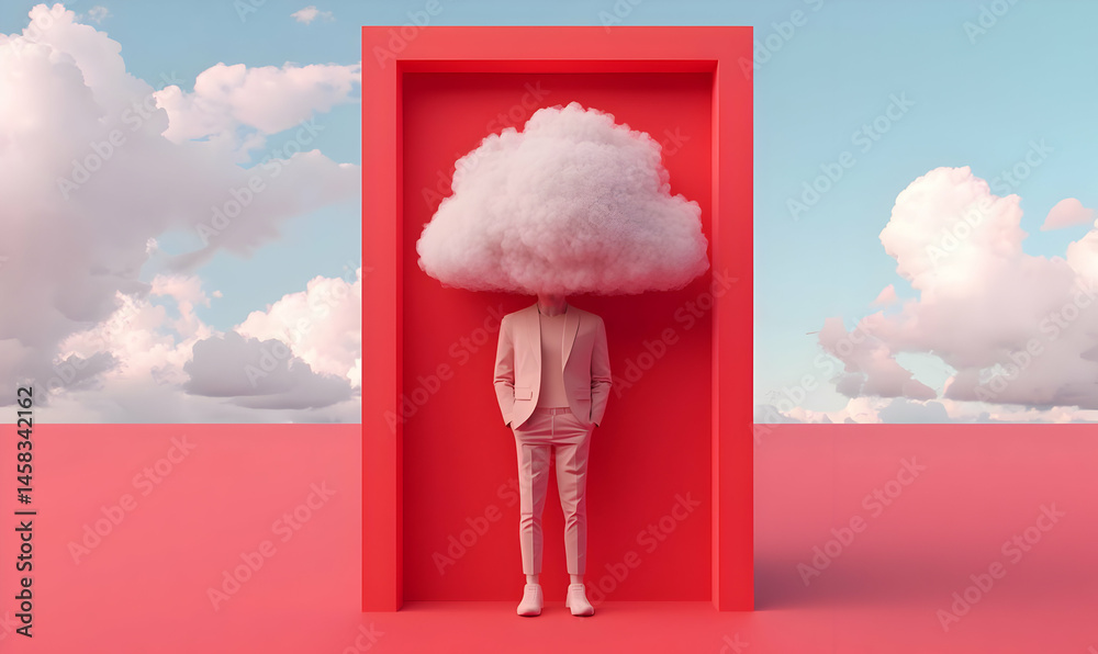 custom made wallpaper toronto digitalPerson with Cloudy Head in Abstract Red Space on Colorful Background
