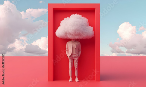 Wallpaper Mural Person with Cloudy Head in Abstract Red Space on Colorful Background Torontodigital.ca