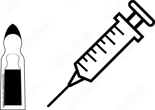 Medical syringe or injection instrument element icon. Premium Vector template designs elements, isolated on transparent background, used to inject vaccine website design, logo, mobile apps design,