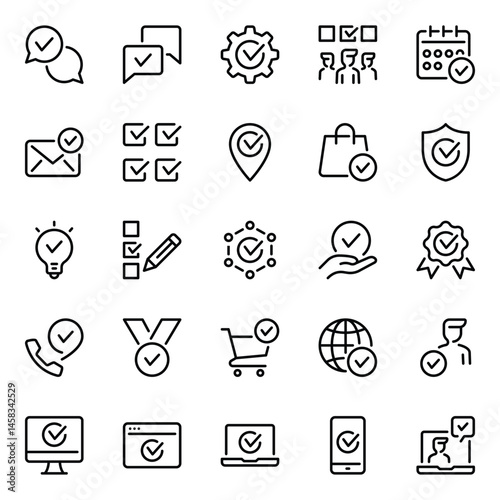 Outline icons set for Approved checkmark