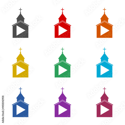 Online church service  icon isolated on white background. Set icons colorful