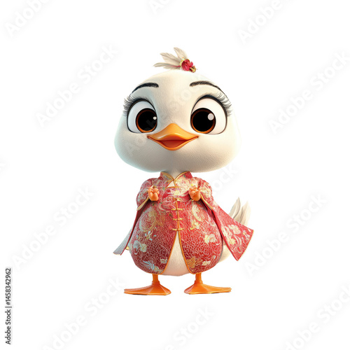 Adorable Animated Duckling in Traditional Chinese Clothing