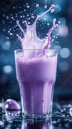 Splash of taro drink in a glass