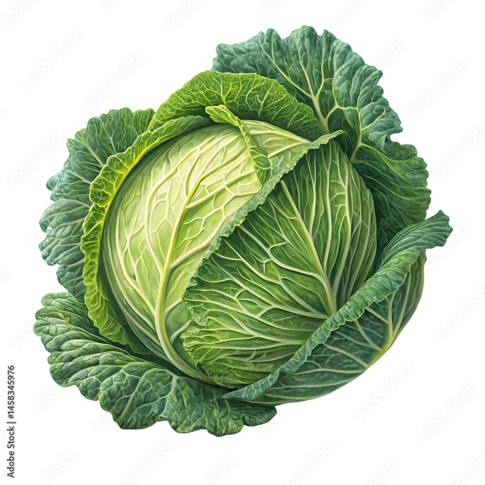 Fototapeta premium Fresh Green Cabbage: High-Quality Image for Recipes and Stock Photos on transparent background
