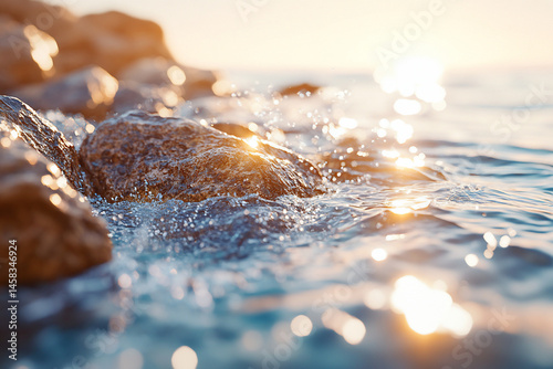 Sunlit rocks by shore