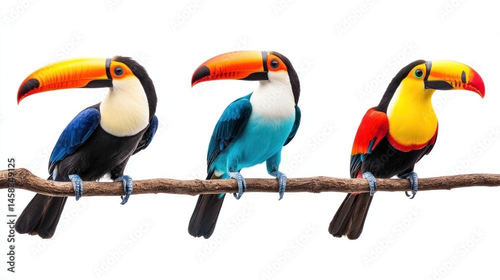 Naklejka premium Three Colorful Toucans on a Branch