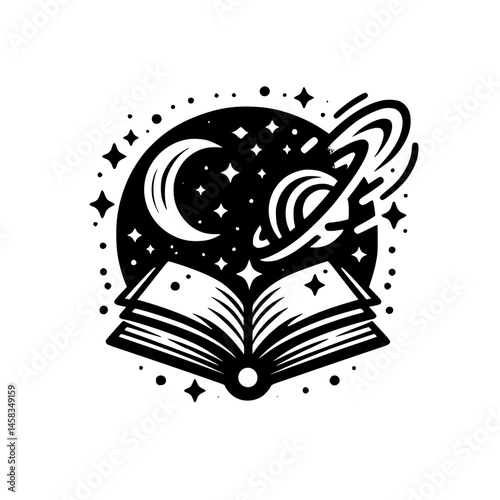 Cosmic Book: Celestial Space & Literary Imagination Vector Illustration