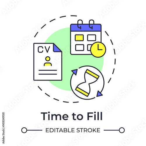 Time to fill multi color concept icon. Closing important positions period. Hiring metric. HR management. Round shape line illustration. Abstract idea. Graphic design. Easy to use blog post