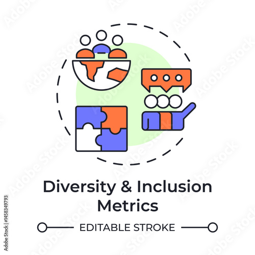 Diversity and inclusion metrics multi color concept icon. Track representation and equity. Workforce insight. Round shape line illustration. Abstract idea. Graphic design. Easy to use blog post