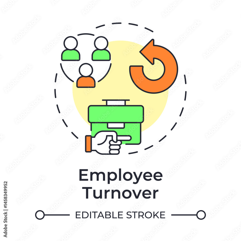 Fototapeta premium Employee turnover multi color concept icon. Workers leaving company rate analyzing. Performance and engagement. Round shape line illustration. Abstract idea. Graphic design. Easy to use blog post