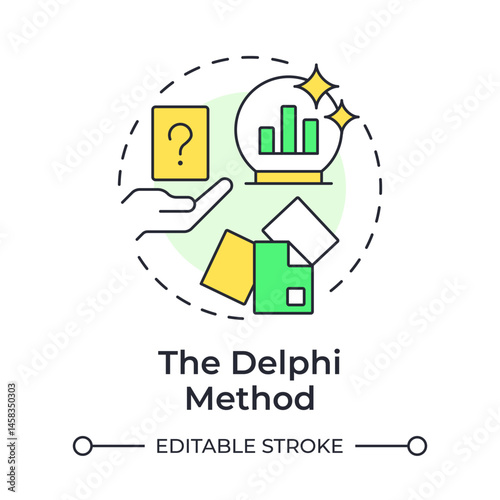 Delphi method multi color concept icon. Predicting long term workforce trends. Workforce forecasting technique. Round shape line illustration. Abstract idea. Graphic design. Easy to use blog post