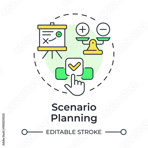 Scenario planning multi color concept icon. Developing possible future events. Workforce forecasting method. Round shape line illustration. Abstract idea. Graphic design. Easy to use blog post