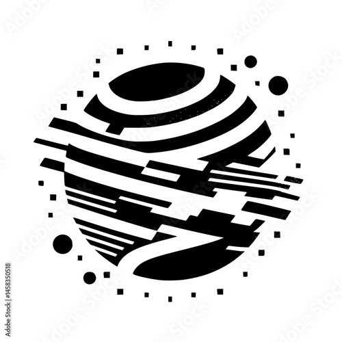 Abstract Black & White Spherical Design with Cubist Elements