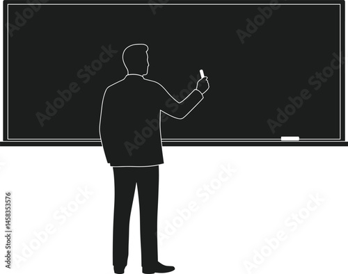 Silhouette of Teacher Standing at Blackboard – Back to School Vector Illustration