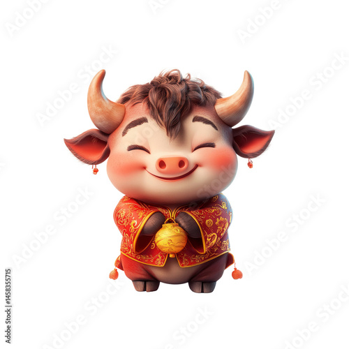 Obraz na płótnie Adorable Cartoon Ox in Traditional Chinese Clothing for Lunar New Year w salonie