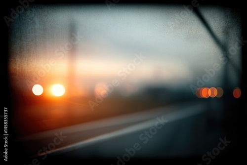 Blurred sunset reflected on glass, evoking sense of nostalgia an