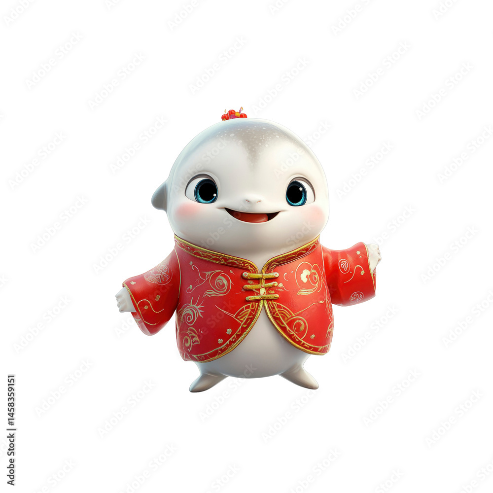 Adorable Cartoon Dolphin in Traditional Chinese Clothing for Lunar New Year