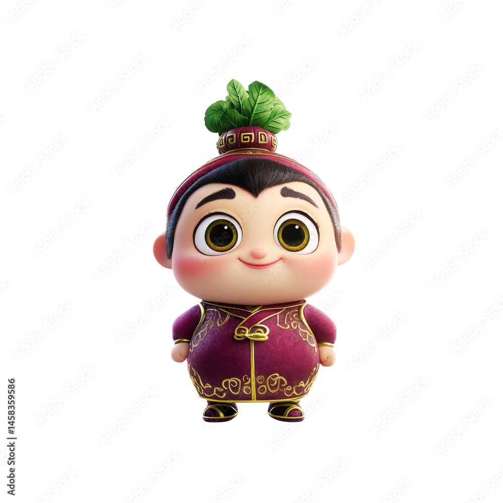 Adorable Cartoon Baby in Traditional Chinese Clothing with Radish Topknot