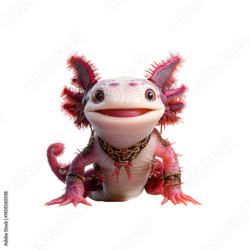 Obraz na płótnie Adorable Cartoon Axolotl with Festive Attire w salonie