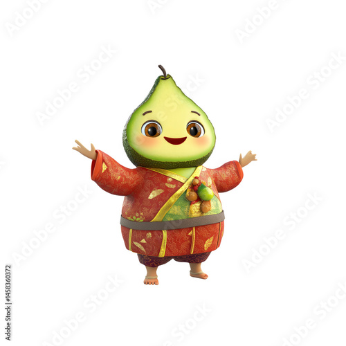 Obraz na płótnie Adorable Avocado Character in Traditional Asian Clothing Welcoming Pose w salonie