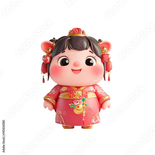 Adorable 3D Render of a Piglet in Traditional Chinese Clothing for Lunar New Year
