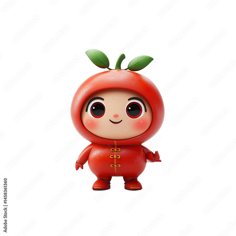 Adorable 3D Render of a Cute Little Red Apple Character