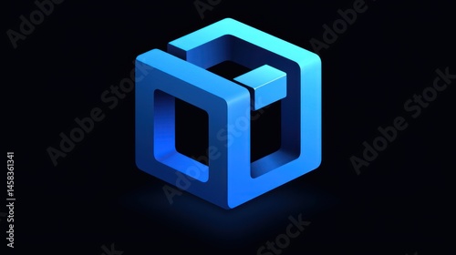 Abstract Blue Cube Design: A 3D Isometric Rendering
