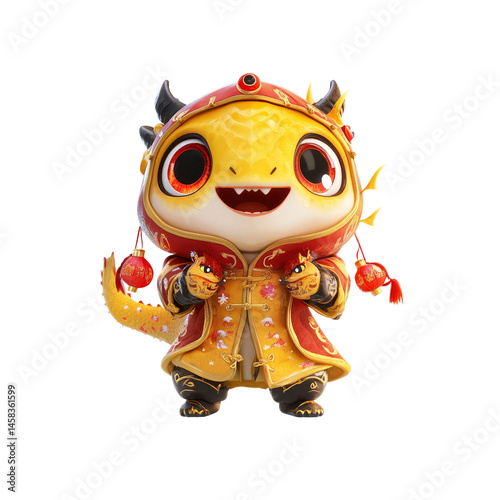 Adorable Chinese New Year Baby Dragon in Traditional Clothing