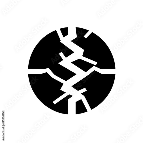 Cracked Globe Icon: Black & White Symbol of Rupture & Instability