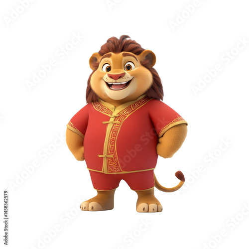Obraz na płótnie Cheerful Cartoon Lion in Traditional Chinese Clothing w salonie