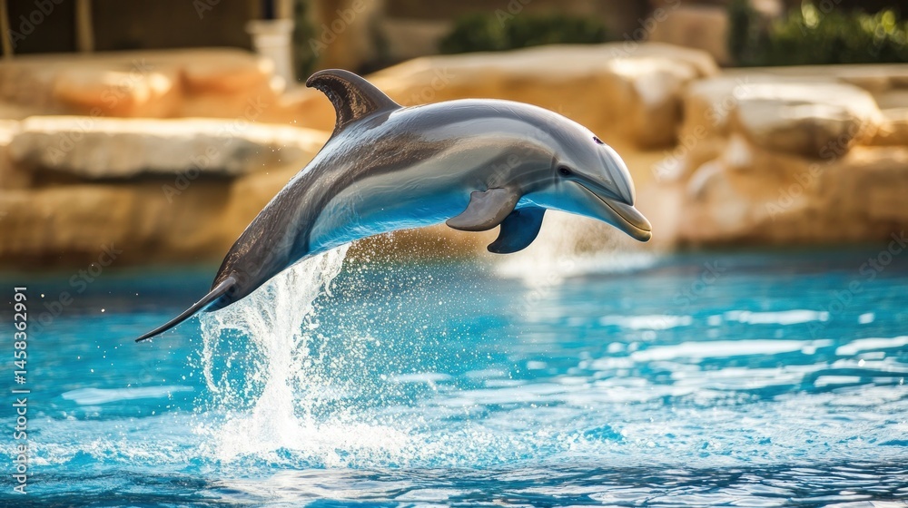Obraz premium Graceful dolphin leaping from water aquatic wildlife image
