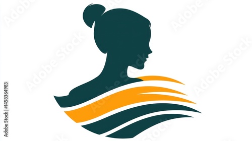 Elegant Woman Silhouette Logo Design: Teal and Orange Abstract Waves