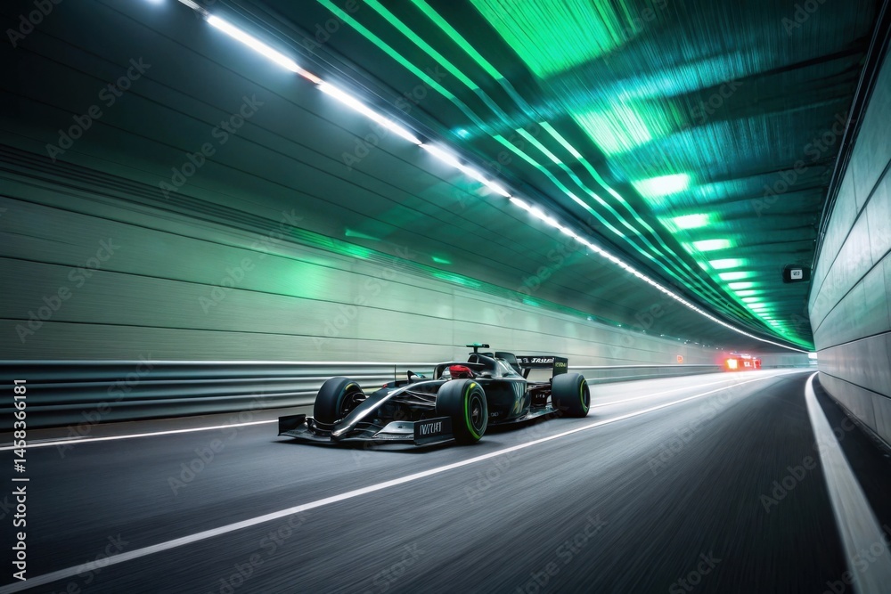 High-Speed Formula 1 Motion Blur Racing through Futuristic City High-Speed Formula 1 Motion Blur Racing through Futuristic City