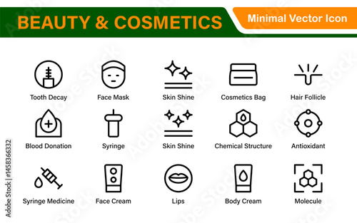 Organic Beauty and Cosmetics product outline icon set. editable line icon collection.
