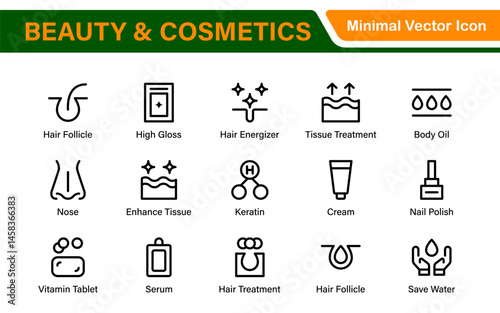 Organic Beauty and Cosmetics product outline icon set. editable line icon collection.
