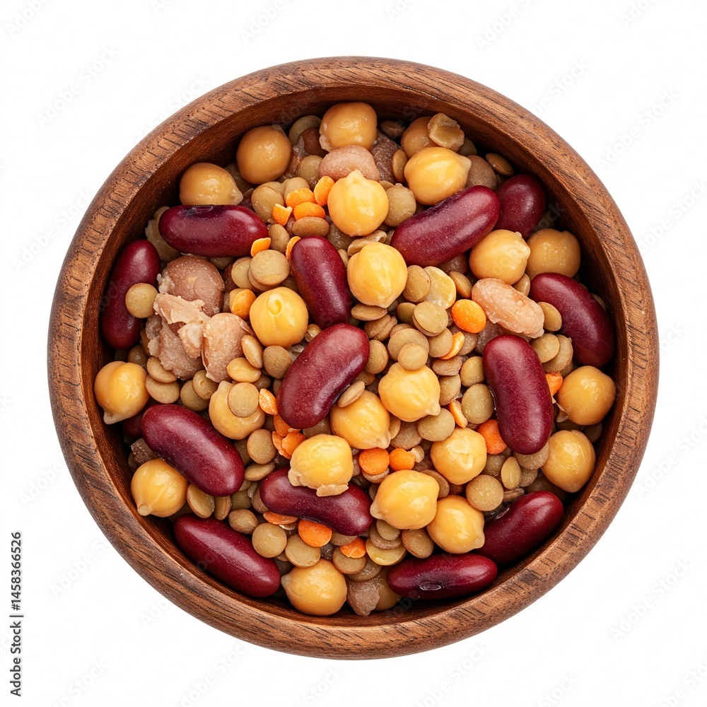 Wooden bowl with a mix of different beans, peas, and lentils Wooden bowl with a mix of different beans, peas, and lentils